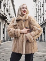 Blond Pastel Mink Fur Coat Stroller Jacket Modern Style M Fast Shipping - £250.93 GBP
