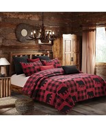 8 pc set Buffalo Plaid Red Bear Quilt Queen / Full Size with Curtain Val... - £69.89 GBP