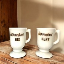 Vintage Disneyland 1960&#39;s His &amp; Hers Milk Glass Footed Mugs Coffee Cups Retro - $14.95