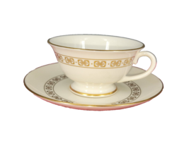 VTG Footed Cup &amp; Saucer Set Somerset by Franciscan Ivory Gold Trim and P... - $9.60