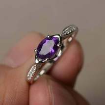 1.25Ct Oval Cut Amethyst &amp; Diamond Pretty Engagement Ring 14k White Gold Over - £78.27 GBP