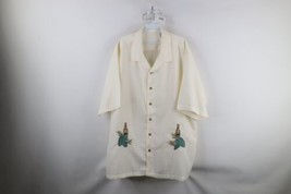 Vintage 90s Rockabilly Mens 2XL XXL Beer Leaf Looped Collar Button Shirt Cream - £42.92 GBP