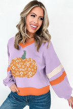 Orchid Bouquet Halloween Floral Pumpkin Color Block V Neck Sweatshirt - $20.86