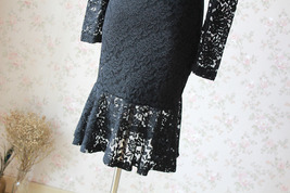 Black Lace Midi Tea Dress Women Plus Size Long Sleeve Fitted Lace Dress image 6