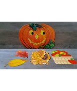 Vintage Halloween Autumn Pumpkin Leaves Apples Corn Cut Out 5pc Decorations - $27.86