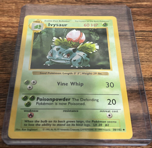 Ivysaur 30/102 Shadowless Base Set Uncommon Pokemon Card 1999 Near Mint - $16.83