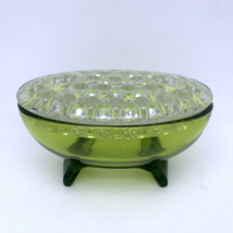 VTG Martinsville Viking Glass SCROLL FORM Avocado Oval Bowl Clear Flower... - £66.87 GBP