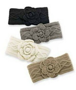 Mud Pie Cable Knit Flower Headband Ear Warmer - Oatmeal Brown - £13.54 GBP