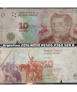 ARGENTINA 2016 10 PESOS Banknote - P360 Serie B - Authentic Circulated 4585 - $3.49