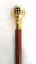 Brown Wooden Walking Cane Stick Solid Brass Head Handle Antique Style Gift Style - £28.40 GBP