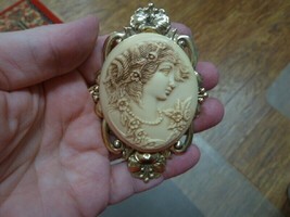 (CL18-22) Large Beautiful Lady off-white Color Cameo Brooch Pin Pendant Jewelry - £31.57 GBP