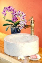 Wash Basin White Marble Round Natural Stone Basin Stone Modern Beige - £317.01 GBP