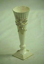 Norcrest Japan Porcelain Bud Vase White w Gold Trim Raised Floral Ribbed Sides - £15.56 GBP