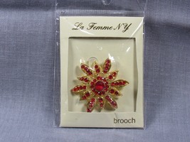 La Femme NY Lot 1 Gold-Tone Red Stones Brooch costume fashion jewelry pin - $7.69
