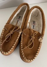 Minnetonka Moc Slippers Comfort Shoes Womens Size 8 Tan Moccasins Suede Fur - £15.01 GBP