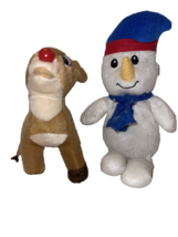 Two Stuffed Plush Animals Rudolph the Red Nose Reindeer Frosty the Snowman 9&quot; 4&quot; - £10.96 GBP