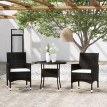 3 Piece Garden Bistro Set Poly Rattan and Tempered Glass Black - £143.07 GBP