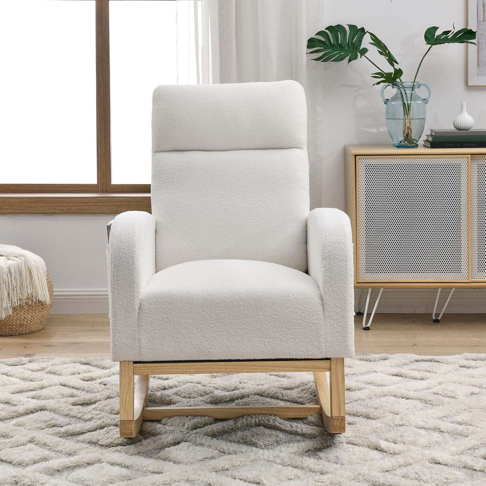 Welike Modern Accent High Back Living Room Lounge Rocking Chair, Ivory Item image 3