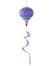 Hot Air Balloon Wind Spinner Purple with Hummingbirds and Spiral Tail Whimsical