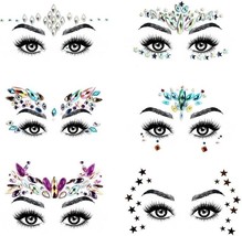 Face Gems Glitter 6 Pcs Rhinestone Face Glitter Crystals Face Stickers for Eyes  - £16.74 GBP