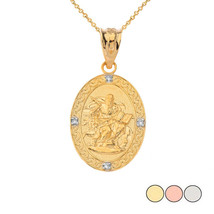 14k Solid Gold Saint Mark Oval Diamond Pendant Necklace - £191.71 GBP+