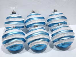 Christmas Coastal Blue White Plastic Glitter Frozen Ornaments Decor Set of 6 - £19.77 GBP
