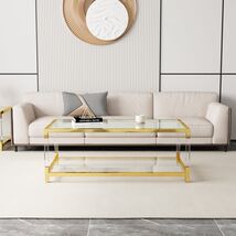 Modern Minimalist Gold Metal Frame Acrylic Leg Coffee Table - $322.99