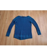 Ana A New Approach Knit Sweater M 2 Shades of Blue Stripes Long Sleeve P... - £7.84 GBP