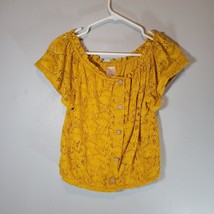 No Boundaries Womens Top Small Flutter Sleeve Front Peasant Mustard - £7.80 GBP