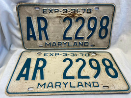 Vtg 1970 Maryland License Plate Tags Set of 2 AR 2298 - £39.58 GBP