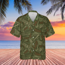 Military Green Camo Guns And Grenade HAWAIIAN Short Sleeve Button Men Shirt - £8.23 GBP+