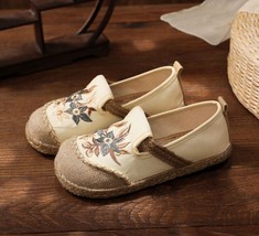 Women Patchwork Canvas Linen Loafers Handmade Ladies Casual Slip On Sneakers Emb - £27.43 GBP