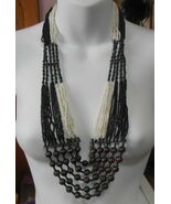 Vintage Large Black &amp; White Multi-Strand Beaded Necklace Unique Clasp - $70.00