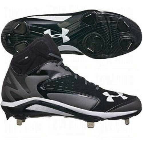 Mens Baseball Cleats Under Armour Yard Mid Metal Black Gray White-sz 13.5