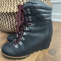 Sorel Conquest Wedge Waterproof Snow Boots Black Grey 6.5 - $76.50