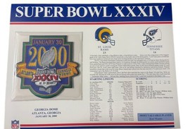 SUPER BOWL XXXIV Rams vs Titans 2000 OFFICIAL SB NFL PATCH Card Willabee... - £14.93 GBP