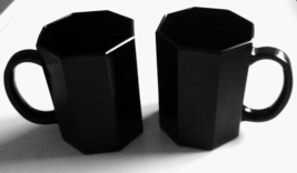 Arcoroc Octagon Glass Mugs France Coffee Cups Black Onyx Vintage Pair - £9.40 GBP