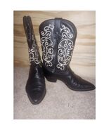 Women's Tony Lama Vintage Boots Black Leather White Embroidered 7.5 Western - $54.00