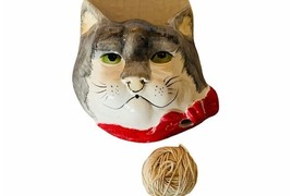 Cat Kitten Figurine Face Wall Hanging ball string ceramic decor gift antique vtg - £39.65 GBP