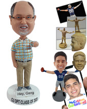 Personalized Bobblehead Man wearing nice pretty clothes raising one arm waiting  - £73.88 GBP