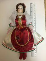 11 inch Hungarin Holiday Red &amp; Green dressed DOLL - ceramic head and clo... - £23.17 GBP