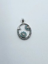 Blue Cubic Zirconia Oval Flower Charm, Sterling Silver - $17.95