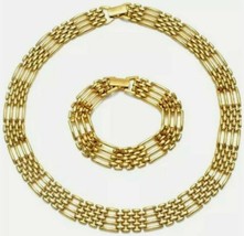 Vintage Signed Napier Gold Panther Link Choker Collar Necklace &amp; Bracelet Set - £54.20 GBP