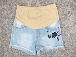 Planet Motherhood Maternity Shorts Womens Small Denim Floral Applique Stretchy - £7.18 GBP