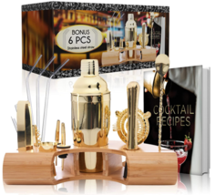 Omishome Gold Bartender Kit plus Receive 6 Stainless Steel Straws &amp; Recipe Book - £34.77 GBP