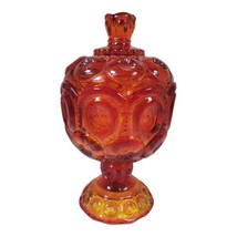 LE Smith Amberina Candy Dish Compote Lidded Moon &amp; Stars Glows - £31.00 GBP