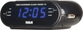 RCA RC207A USB Charging Clock Radio, 0.6-Inch Blue LED, FM Radio with Presets - $23.88