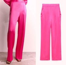 Nwt Zara Hot Pink Wide Leg Satiny Trousers, PANTS- M - £43.25 GBP