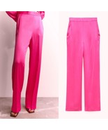 NWT ZARA HOT PINK WIDE LEG SATINY TROUSERS, PANTS- M - $831.24 MXN