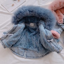 022 winter baby girl denim jacket plus velvet real fur warm toddler girl outerwear coat thumb200